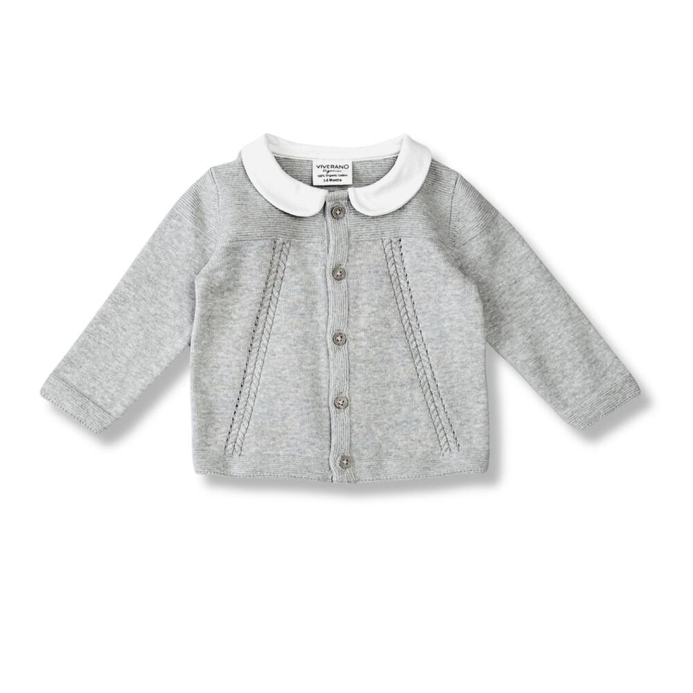 NEW VIVERANO ORGANICS baby's milan peter pan cable knit cardigan sweater in heat